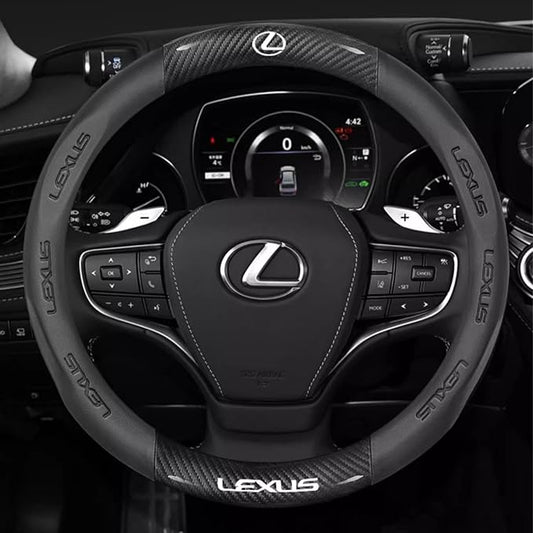 fit for Lexus Steering Wheel Cover, Carbon Fiber Texture Nappa Leather,Custom Embossed Logo,Round Shape, Car Steering Wheel Protector Compatible with Lexus RX350 ES IS LS UX NX RX GX LX RZ Accessories