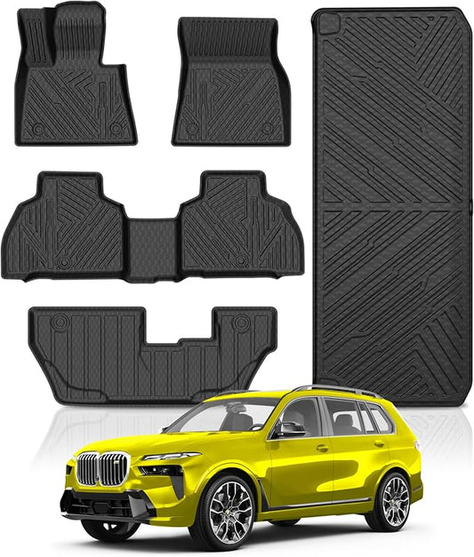 KUST Floor Mats for 2019-2026 BMW X7 Accessories (7 Seater Only) | Front Rear 3 Rows Car Mats with Cargo Trunk Liner, TPE Rubber, Raised Edge
