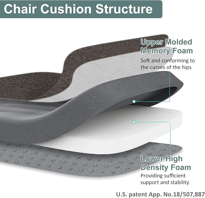 Shinnwa Seat Cushion for Dining Chairs, Patented Design Memory Foam Dining Chair Pad with Ties and Washable Cover, 17" x 16" x 2", Dark Brown