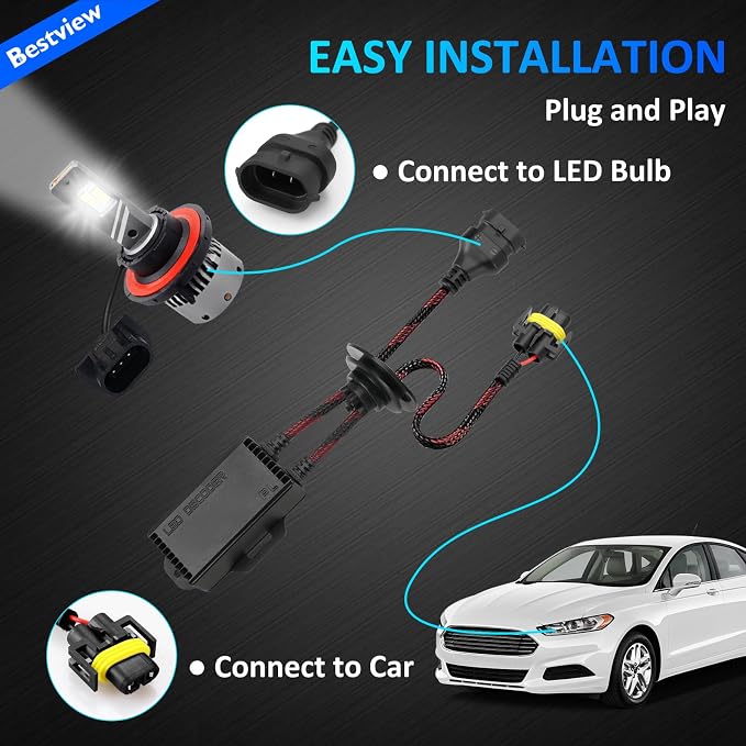 2PCS H8 H9 H11 LED Light Canbus Decoder: Anti Flicker Harness, Resistor Decoders Error Free, LED Warning Canceller Resistor Adapter, H8 Canbus Decoder Upgrade with Waterproof Rubber Ring