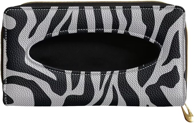 Black and White Zebra Sun Visor Napkin Holder PU Leather Car Visor Backseat Case Accessories Visor Tissue Holder for Sun Visor Back Seat