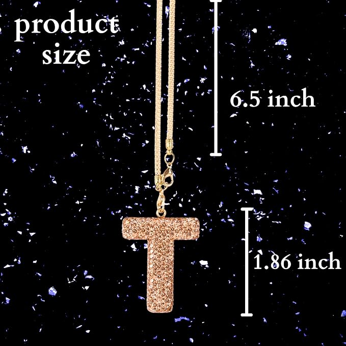 Bling Car Accessories for Women Letter Charm, Rainbow Crystal Rearview Mirror Pendant, Cute Diamond Rhinestone Car Decor, Lucky Gift for Women(T, Champagne Gold)