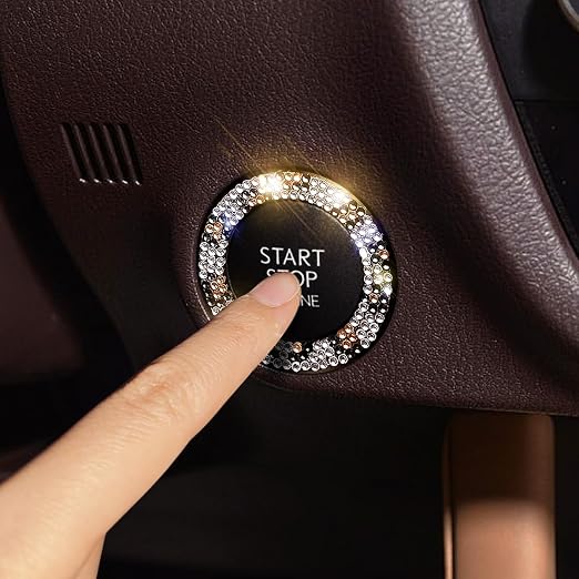 3 Circles of 160 Rhinestones Bling Car Push Start Button Cover Accessories for Women - Emblem Sticker Decoration Ring & Knob
