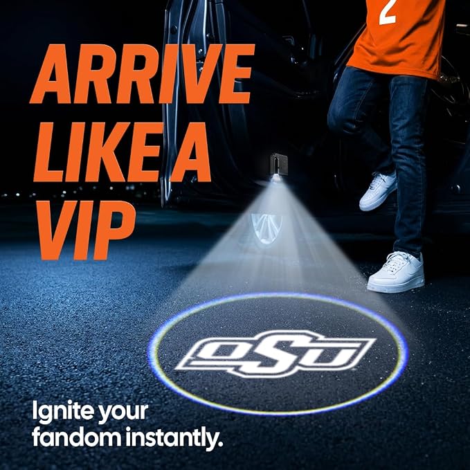 Sporticulture American Football Oklahoma State Cowboys Car Door Lights Logo Shadow Display - Officially Licensed Car Accessories - Show Your Team Pride - Battery Powered, Universal Fit