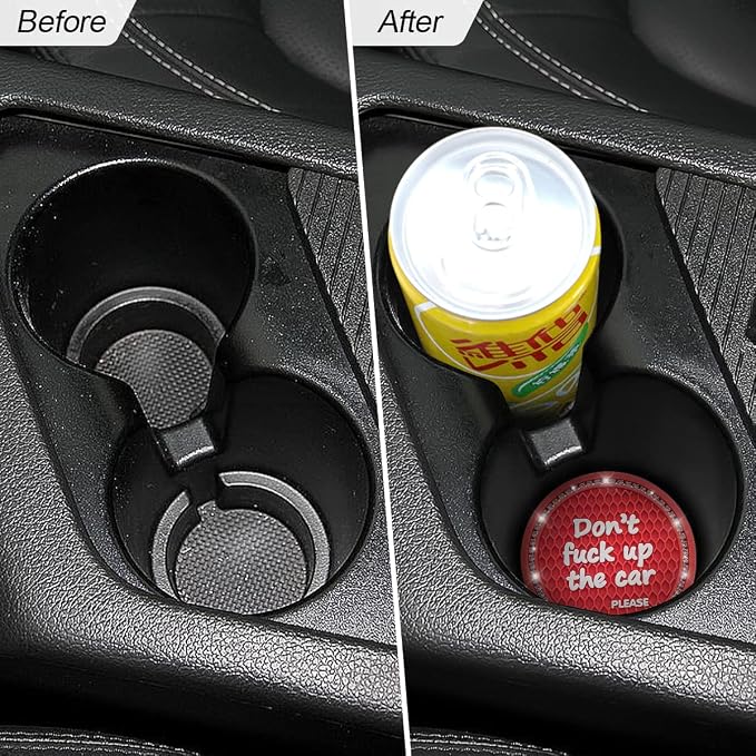 2 Pack Bling Car Coasters for Cup Holder, Crystal Rhinestone 2.75 in Cup Holder Coaster, Silicone Anti-Slip Insert Cup Mats for Women, Interior Accessories Universal for Most Cars (Red)