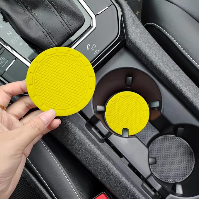 Car Cup Holder Coaster, 4 Pack 2.75 Inch Diameter PVC Non-Slip Universal Insert Coaster, Durable, Suitable for Most Car Interior, Car Accessory for Women Men Yellow