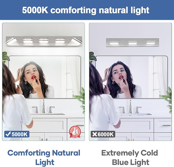 Torondo 360° Rotate LED Bathroom Vanity Light Fixtures, Acrylic Vanity Lights for Bathroom, Modern Wall Lighting Fixtures Over Mirror Living, Brushed Nickel, Natural White, 5-Light, 34-Inch