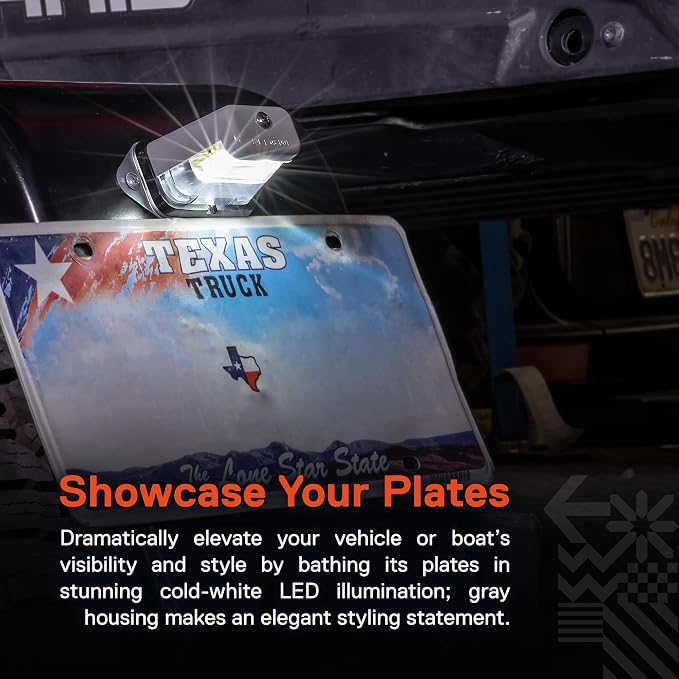 TRUE MODS Gray LED License Plate Boat Trailer Light [Surface Mount] [DOT FMVSS 108] [SAE L] [Waterproof] [12V DC] Universal Submersible Tag Lamp for Auto Work Utility Flatbed Dump Box Semi Truck RV