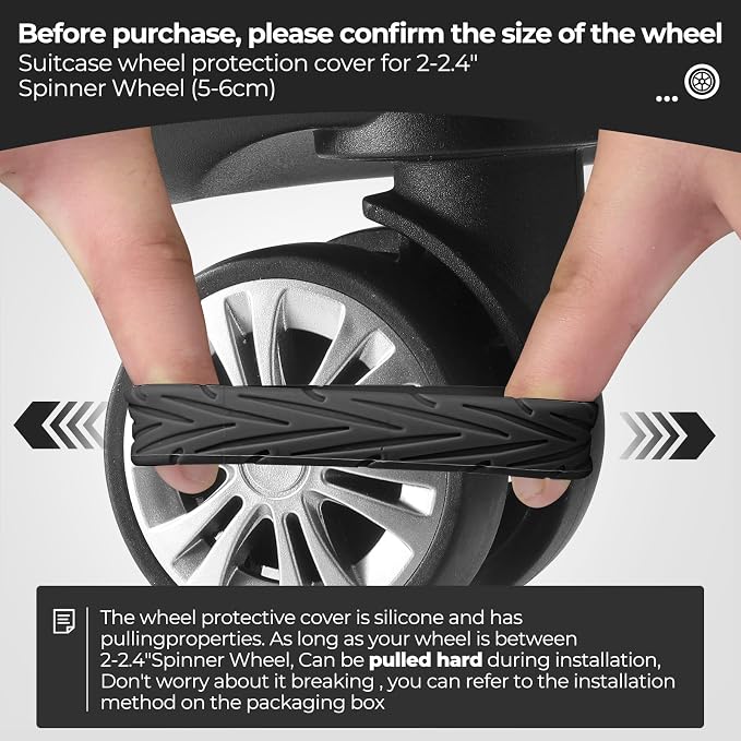 8Pcs Upgrade Luggage Wheel Covers, Travel Accessories (Black) | Wear-resistant & anti-noise silicone covers. Fits 2-2.4" wheels. Protects suitcase wheels. Travel essential for suitcases