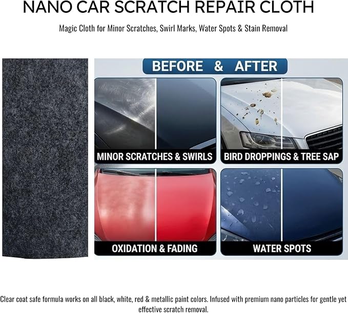 5PCS Nano Sparkle Cloth for Car Scratches,Nanotechnology Scratch Remover, Effectively Remove Light Scratches, Swirl Marks, Paint Oxidation on Cars, Trucks, Motorcycles, Safe for All Paint Colors