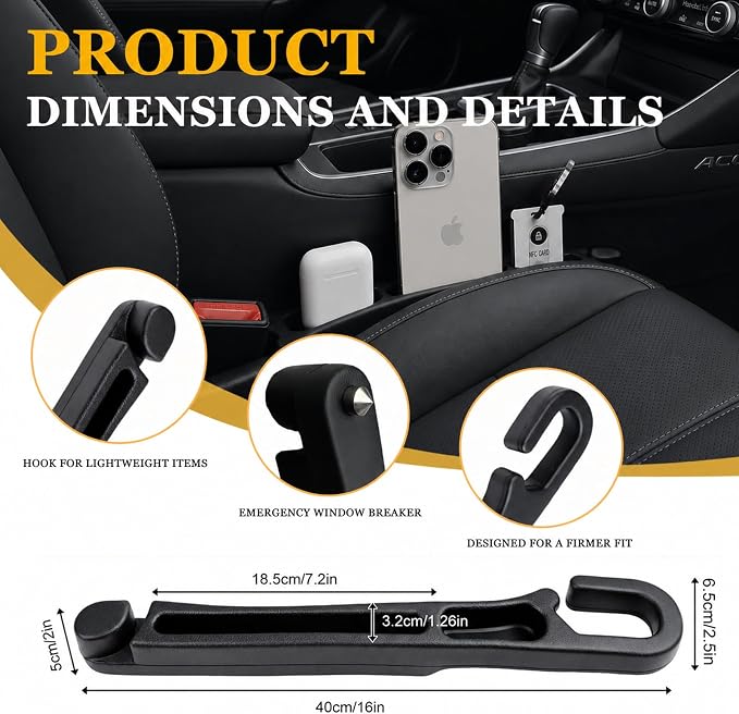 2 PCS Car Seat Gap Filler Compatible with Honda CR-V, HR-V, Pilot, Passport Accessories, Seat Gap Organizer with Emergency Glass Breaker & 1 Sunglasses Holder, Black