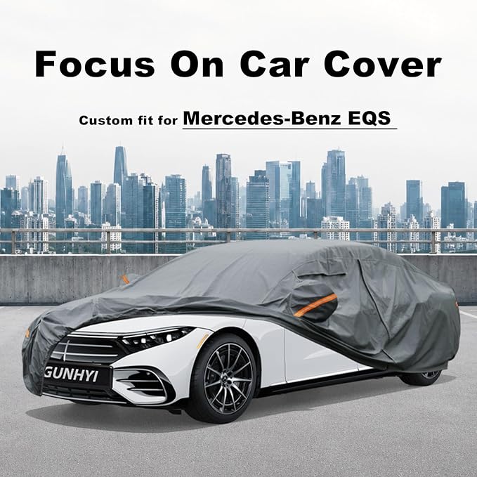 GUNHYI Premium Car Cover Custom Fit Mercedes-Benz EQS, 16 Layers Heavy Duty Car Cover Waterproof All Weather with Zipper Door for Sun Rain Snow Dust Uv Protection