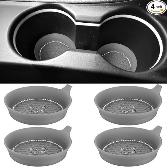 4 PCS Car Cup Coasters, Universal Cup Holder Coaster for Car Accessories, Bling CupHolders Insert for Women Non-Slip Silicone Car Cup Holder Coasters
