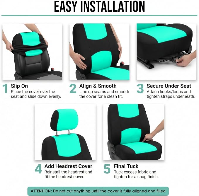 FH Group Car Seat Covers Full Set Cloth - Universal Fit Automotive Seat Covers, Low Back Front Seat Covers, Solid Back Seat Cover, Washable Car Seat Cover for SUV, Sedan and Van Mint