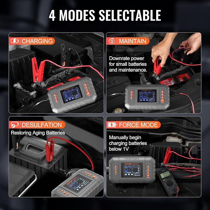 VEVOR Smart Battery Charger, 35-Amp, Lithium LiFePO4 Lead-Acid (AGM/Gel/SLA) Car Battery Charger with LCD Display, Trickle Charger Maintainer Desulfator for Boat Motorcycle Lawn Mower Deep Cycle