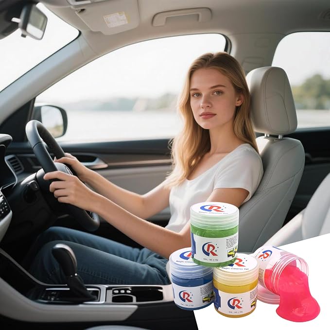 3-Pack Car Cleaning Gels Car Interior Cleaner Putty Slime Auto Detailing Tools Universal Dust Removal Cleaning Kit for Car Accessories Vents 4C Office Scented Lemon