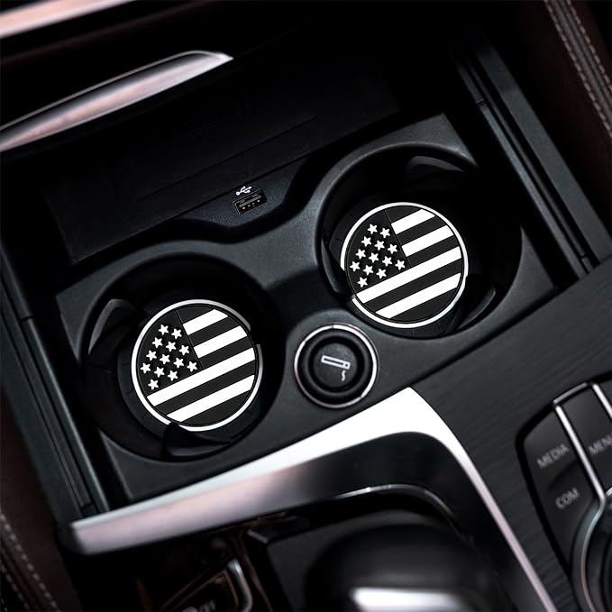 2Pcs 2.75 Inch America Flag Car Cup Holder Coaster Insert Tough Auto America Flag Car Accessories