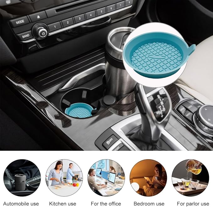 Ohleats 2 PCS Car Cup Coaster, 2.75 Inch Silicone Non-Slip Auto Cup Holder Insert Coasters, Universal Recessed Drink Cup Mat for Most Vehicles, Interior Decor Car Accessories (Ether)