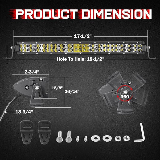 18 Inch LED Light Bar 18000LM Slim Spot Flood Combo Beam Off Road Driving LED Bumper Light for Truck UTV ATV SUV
