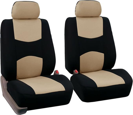 FH Group Car Seat Covers for SUV, Sedan, Van Beige Front Set in Cloth - Low Back Car Seats Covers with Removable Headrest, Universal Fit, Automotive , Washable