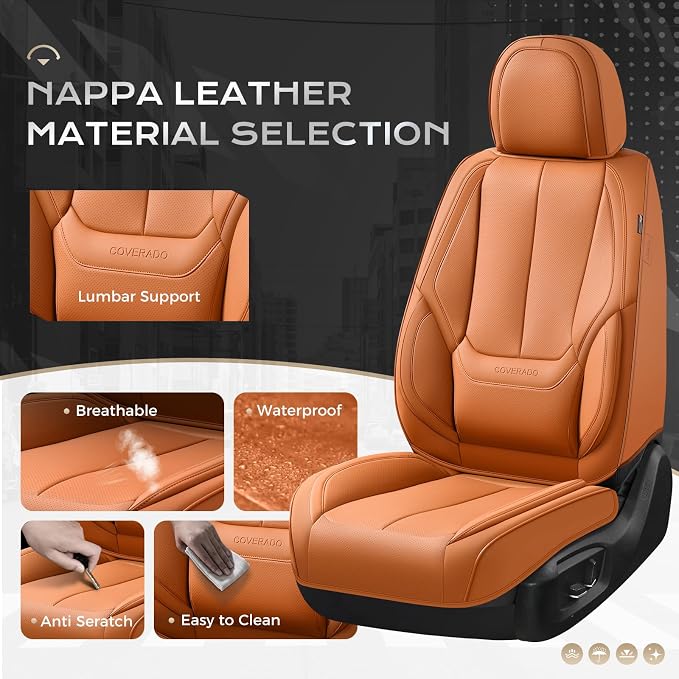 Coverado Car Seat Covers, Seat Covers for Cars, Waterproof Leather Auto Seat Protectors, Leather Car Seat Cushion, Car Interiors Accessories Universal Fit for Most Cars