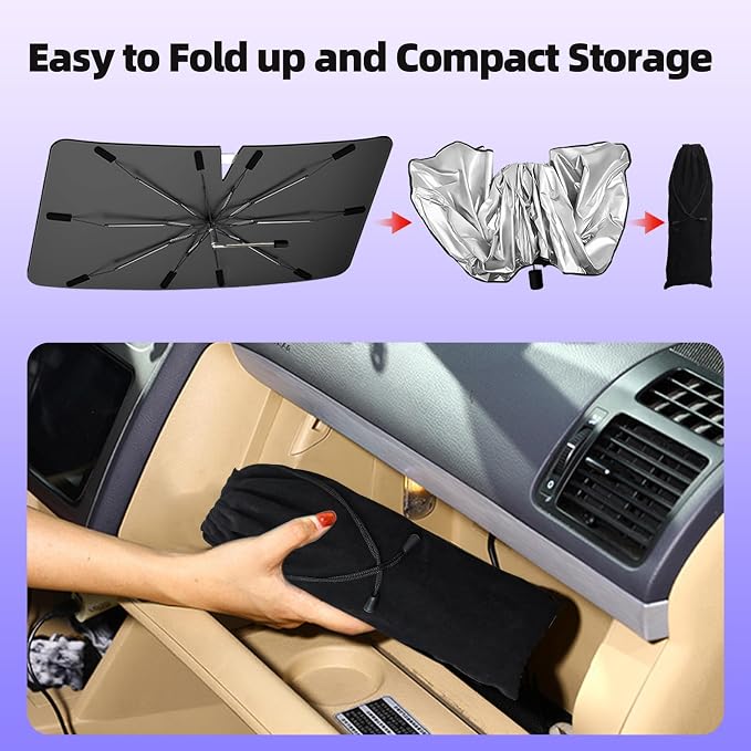 [2026 Upgrade] Windshield Sun Shade Umbrella, Scratch-Free Car Sunshade for SUVs, Foldable Automotive Interior Sun Protection | Highly UV Block Coating Auto Heat Shield Accessories(XX-Large)