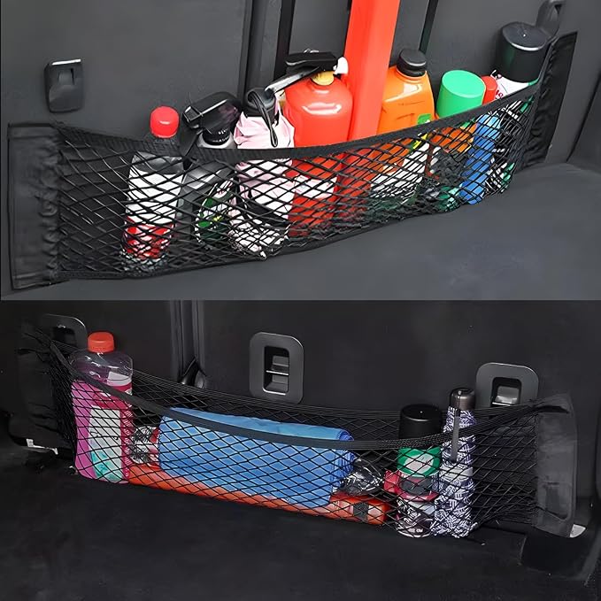 Mandark 2PCS Mesh Cargo Net for Car Trunk Storage, Elastic Vehicle Wall Sticker Organizer Net, 9.8 * 7.8 Inch Adjustable Auto Interior Storage Pouch Bag, Universal for SUV, Truck, RV