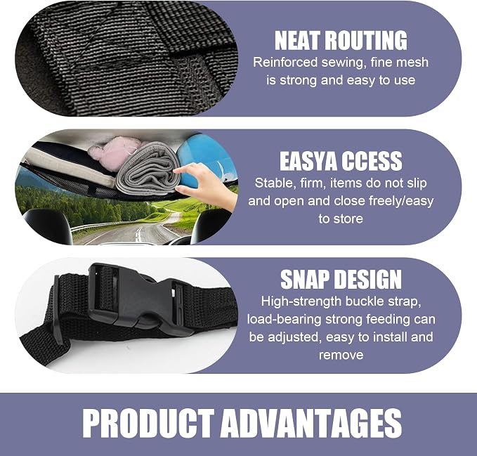 Pack-1 Hang Car Ceiling Cargo Net Replacement, 35.43In x 25.59In Adjustable Vehicle Storage Net Pocket with Zipper Buckle, Universal Durable Automotive Ceiling for Truck SUV Car (Black)