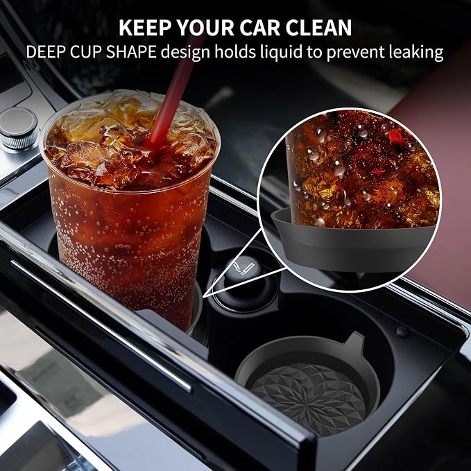 ME.FAN Car Cup Coasters [4 Pack] Silicone Cars Coasters - Universal Non-Slip Recessed Interior Accessories - Cup Holder Inserts Black