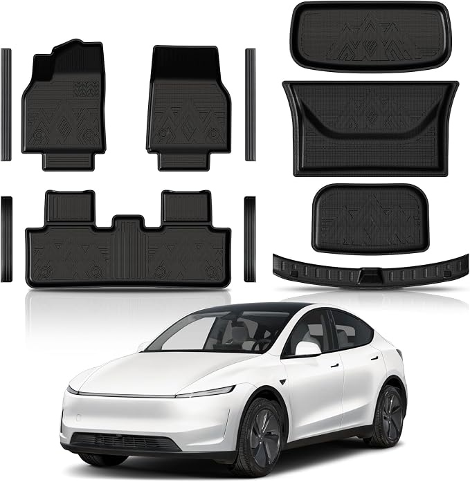 KUST Floor Mats for 2025-2026 Tesla Model Y Juniper (Standard Models Only) | Front Rear Car Mats Accessories, Trunk Cargo Mat, Door Sill Protector, All Weather Protection, TPE Rubber, Raised Edge