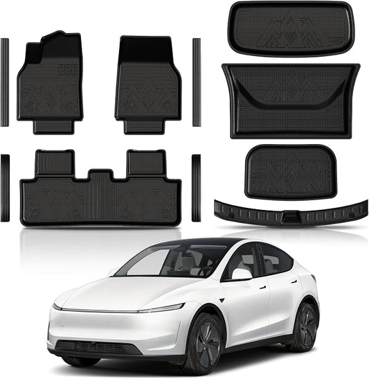 KUST Floor Mats for 2025-2026 Tesla Model Y Juniper (Standard Models Only) | Front Rear Car Mats Accessories, Trunk Cargo Mat, Door Sill Protector, All Weather Protection, TPE Rubber, Raised Edge