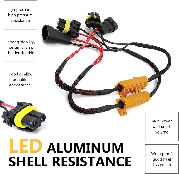 2 PCS Car LED Light Bulb Decoders, 9005/9006 Load Resistor Kit, Carlight Anti Flicker Error Canceller & Warning Fix Decoder, Plug and Play Adapter for Most Cars (Black)