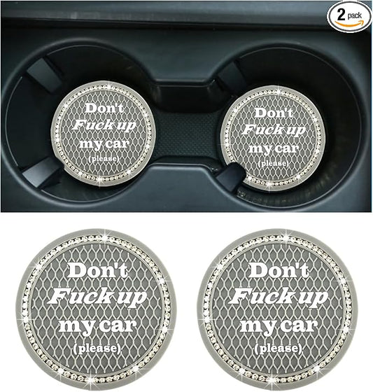 2 PCS Bling Car Cup Coaster, 2.75 Inch Anti-Slip Cup Holder Insert Coasters, Crystal Rhinestone Auto Drink Car Cup Mat for Women Girls, Universal Interior Car Accessories (Gray)