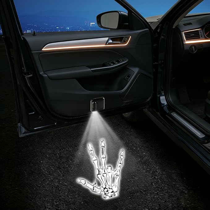 2PCS Car Door Lights Projector, Skeleton Fingers Car Door Projector Lights, Skeleton Car Accessories, Suitable for All Vehicles
