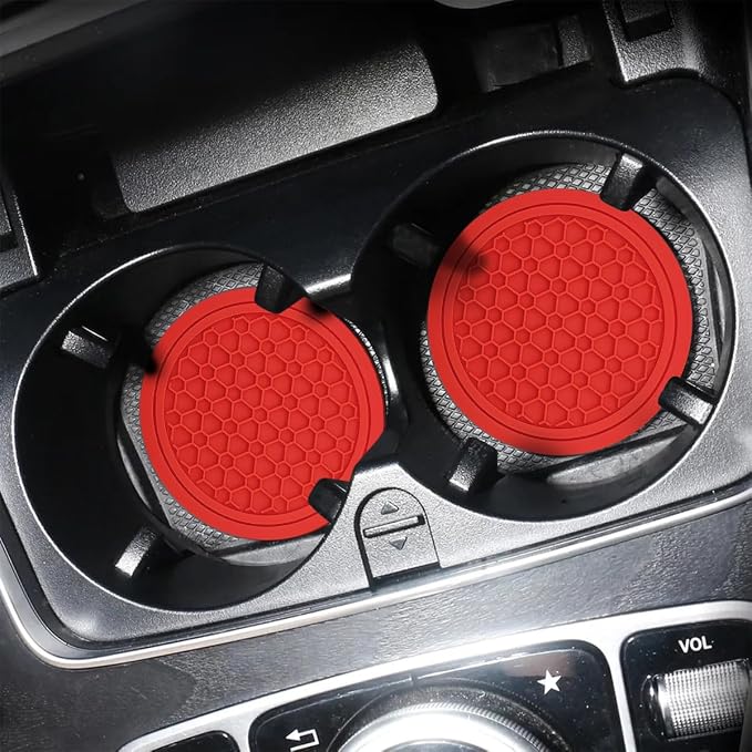 Mandark 2PCS Car Cup Holder Coasters, 2.75 Inch Non-Slip Insert Water Bottle Holder Pads, Dustproof Automotive Interior Accessories Mat, Universal for Vehicles, Trucks, RVs and More(Red)