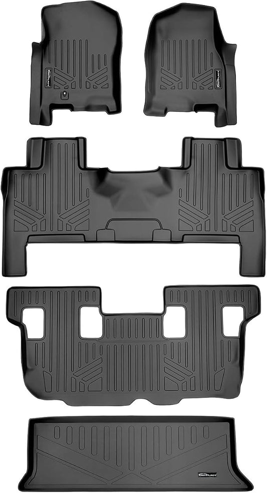 SMARTLINER Floor Mats and Cargo Liner Behind 3rd Row Set Compatible with 2007-2010 Ford Expedition