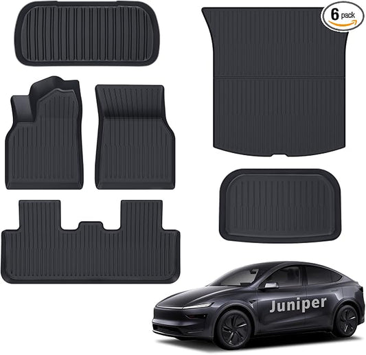 Floor Mats & Cargo Liner Custom Fit for Tesla New Model Y Juniper 2025 2026 5-Seat All Weather TPE 6 Piece Set with Front Trunk and Rear Cargo Mat, Black (ONLY for Tesla Model Y Juniper)