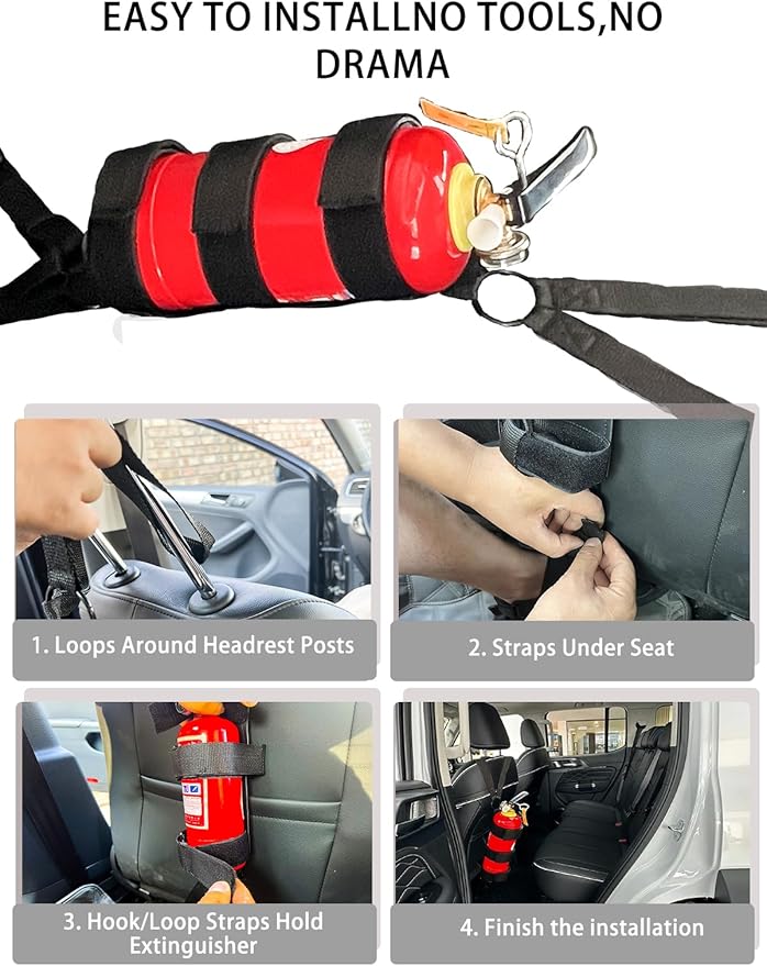 1-Pack Car Fire Extinguisher Bracket：Adjustable Extinguisher Mount Strap for 2.5-3.3lb Extinguisher Use for Universal Truck ATV Car & More Car Roll Bar Fire Extinguisher Mount Holder