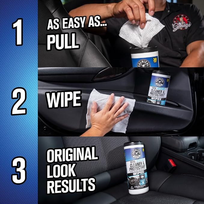 Chemical Guys, VRP & Total Interior Cleaner Canister Wipes, Multi, 60 Count | Pre-moistened wipes clean and dress dashboards, vinyl, plastic and trim on the go, sixty per canister