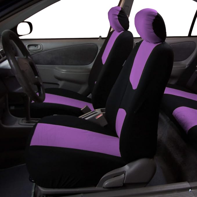 FH Group Car Seat Covers Full Set Cloth - Universal Fit Automotive Seat Covers, Low Back Front Seat Covers, Solid Back Seat Cover, Washable Car Seat Cover for SUV, Sedan and Van Purple