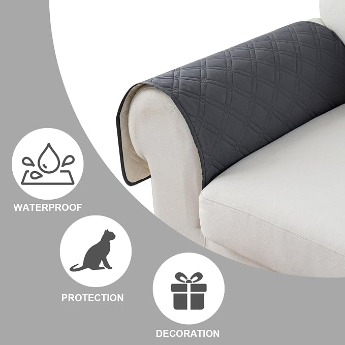 Genina Sofa Armrest Cover, Anti-Slip Armchair Slipcovers for Dogs Cats Pet, Water Resistant Couch Arm Cover for Backrest Recliner Loveseat, L Shaped Sofa, 23.6 x 27.5 Inches（2 Pieces）