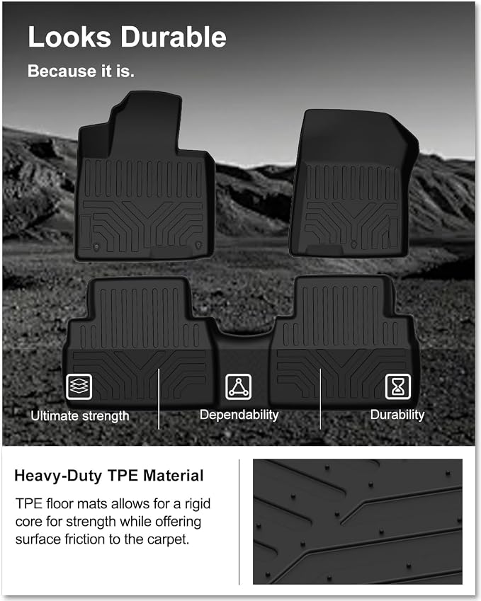 Kiwi Master Floor Mats for 2019 2020 Hyundai Santa Fe | Custom Fit All Weather Car Mats, Heavy Duty TPE Floor Liners, Front & Rear 2 Row Set, Black