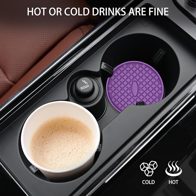 ME.FAN Car Cup Coasters [4 Pack] Silicone Car Coasters/Cup Mats, Non-Slip Recessed Car Interior Accessories Deep Purple