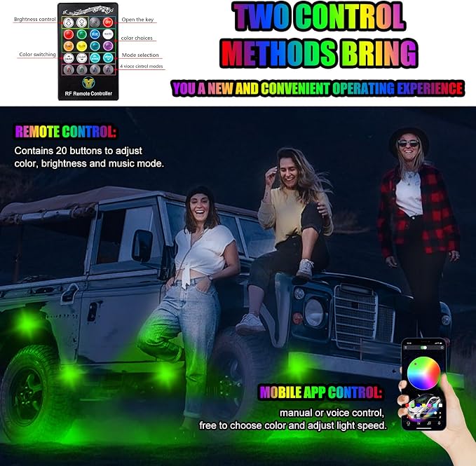 Rock Lights for Trucks, 36LED Full Angle RGB Led Rock Lights with APP/RF Control Flashing Music Mode, Multicolor Waterproof Underglow Led Lights Exterior Wheel Light for Truck UTV ATV Jeep SUV (4pcs)