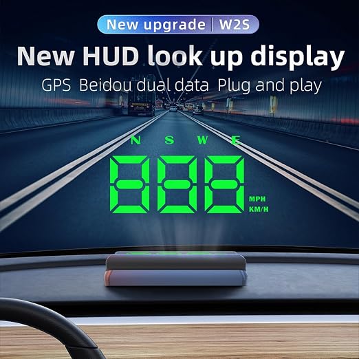 Heads up Display for Cars,Car HUD Head up Display W2S,Speedometer for Car,Digital Speedometer for Car Plug and Play,Speedometer with Overspeed Alarm,Automatic Brightness Adjustment,LED Large Font