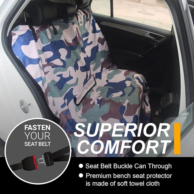 Back Seat Cover for Car Trucks Van SUV Jeep,Waterproof Rear Bench Towel Seat Covers for Dogs and Kids,Automotive Backseat Protector (Camouflage)