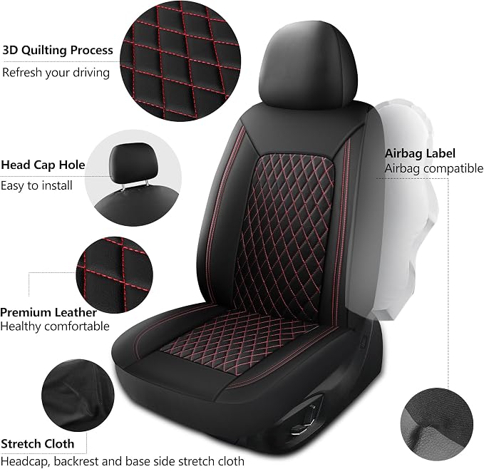 HChengkikz Faux Leather Front Car Seat Covers, 2 Pack Seat Protectors | Easy to Install Auto Interior Accessories Universal Fit for Sedans, SUVs, Trucks, Vans