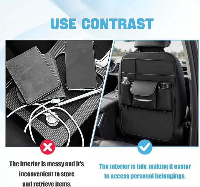 Car Backseat Organizer, Large Capacity Trunk Organizer for Cars, Detachable Automotive Back Seat Protector Kick Mat, Multi-Pocket Vehicle Seat Back Storage Bag, Car Accessories (Large)