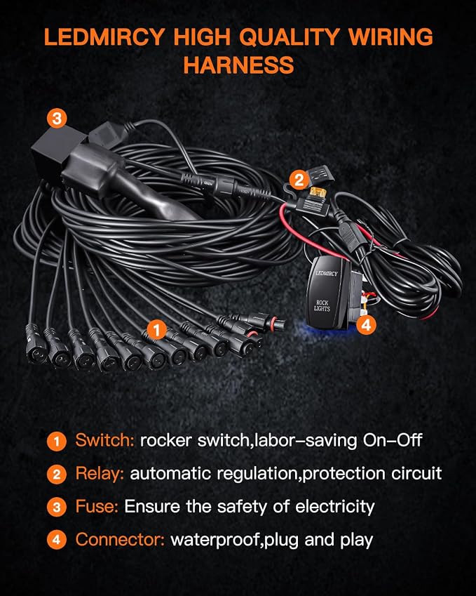 LEDMIRCY R1 Pure White LED Rock Lights Kit with Rocker Switch Wire Harness 12PCS High Power Rock Lights White for Trucks Off Road ATV UTV SUV Underglow Trail Rig Light Under Body Waterproof Light