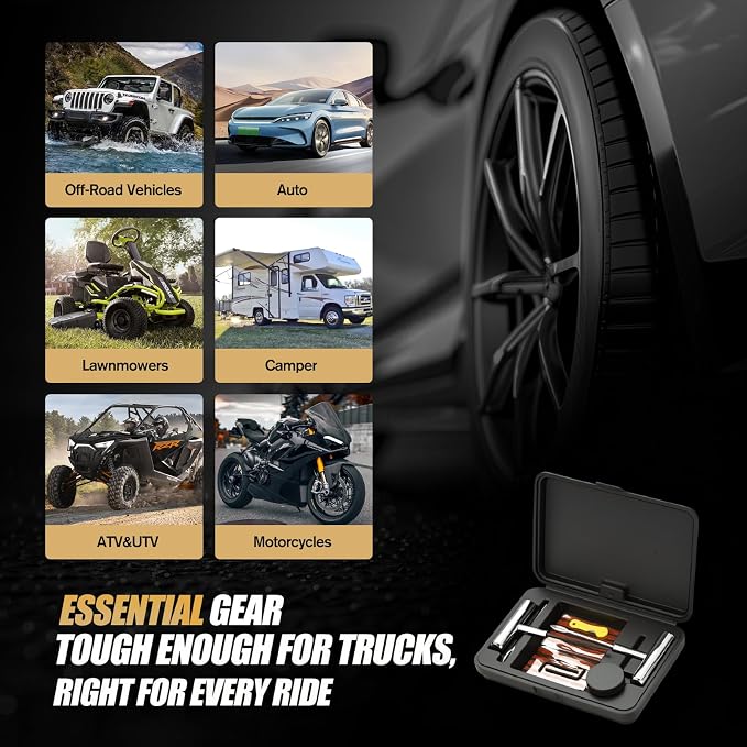 Tire Plug Kit, 32 Pcs Heavy Duty Tire Repair Kit with 2 Pcs Rugged Metal T-Handle Insertion Tools for Car, Truck, Motorcycle, ATV, Tractor, Trailer - Fix Flat Tire Puncture